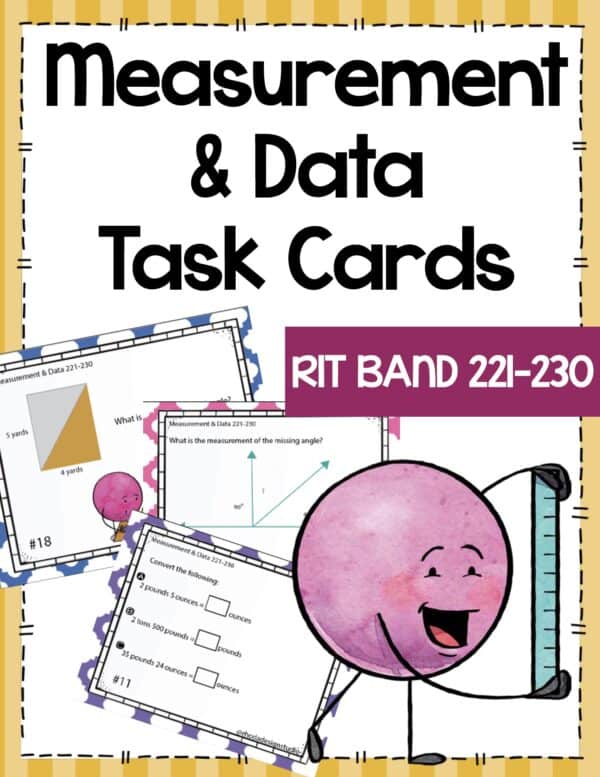 Measurement and data math task cards cover for K-5 students at RIT 221-230