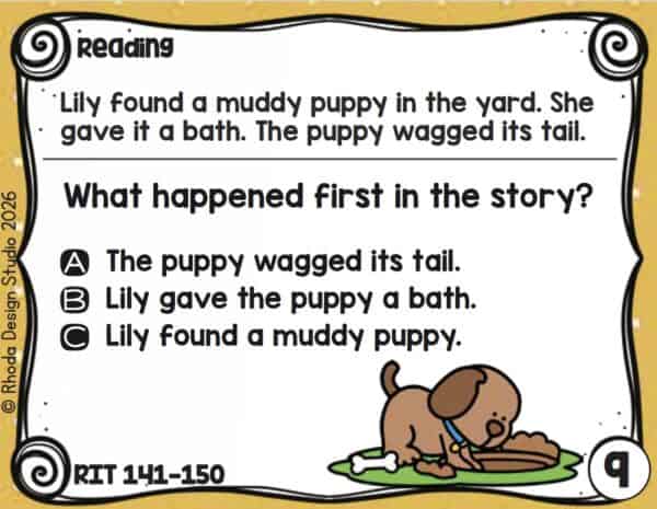Sample reading task card for K-5 students at RIT 141-150