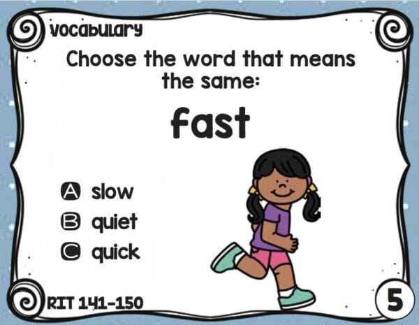 Sample vocabulary task card for K-5 students at RIT 141-150