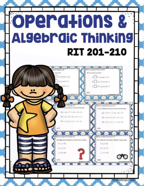 Operations and algebraic thinking task cards cover for K-5 students at RIT 201-210