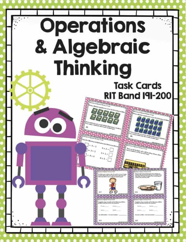Operations and algebraic thinking task cards cover for K-5 students at RIT 191-200