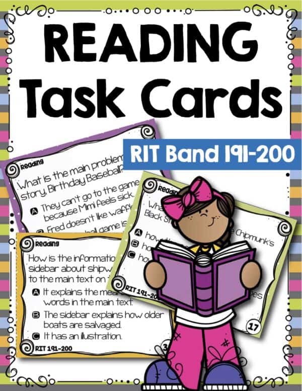 Reading task cards cover for K-5 students at RIT 191-200