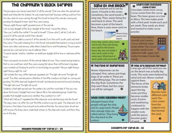 Sample reading task card for K-5 students at RIT 191-200