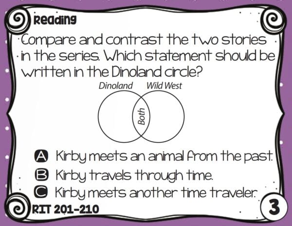 Sample reading task card for K-5 students at RIT 201-210