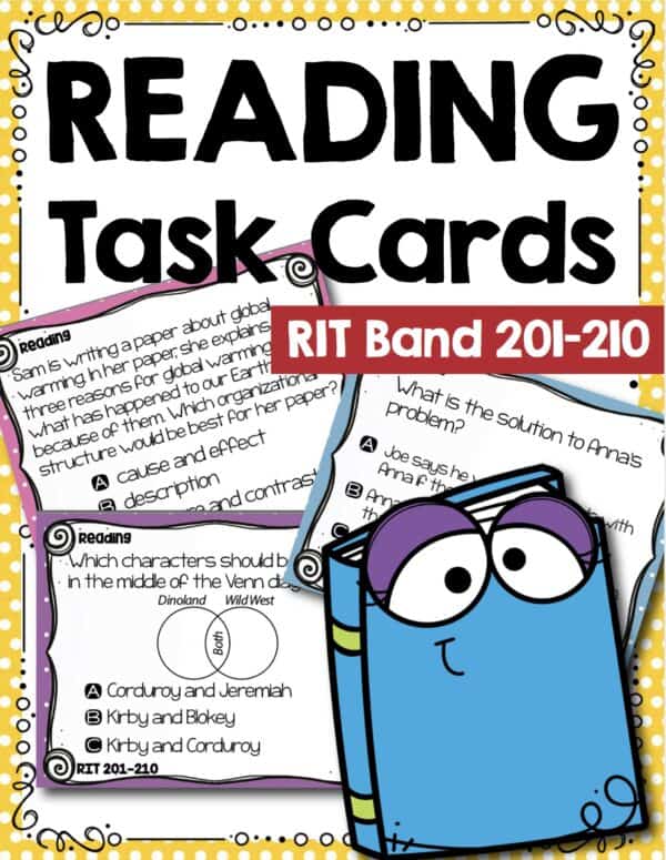 Reading task cards cover for K-5 students at RIT 201-210