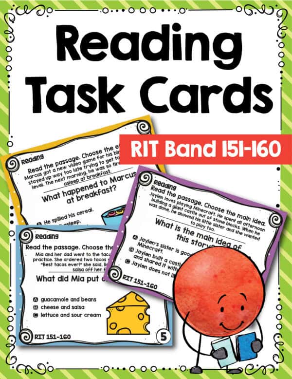 Reading task cards cover for K-5 students at RIT 151-160
