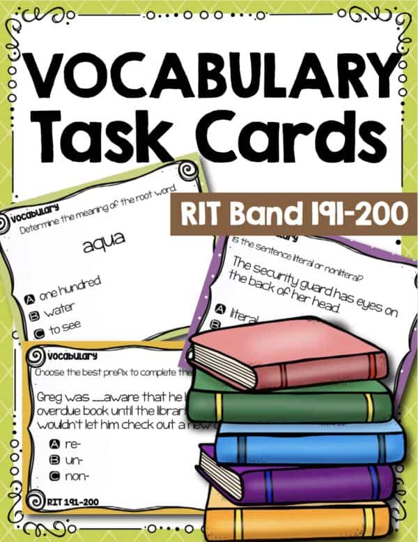 Vocabulary task cards cover for K-5 students at RIT 191-200