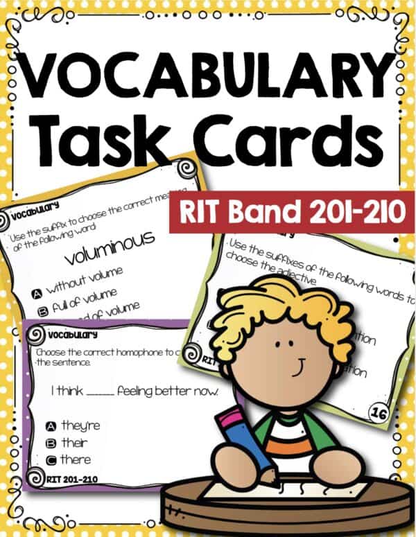 Vocabulary task cards cover for K-5 students at RIT 201-210