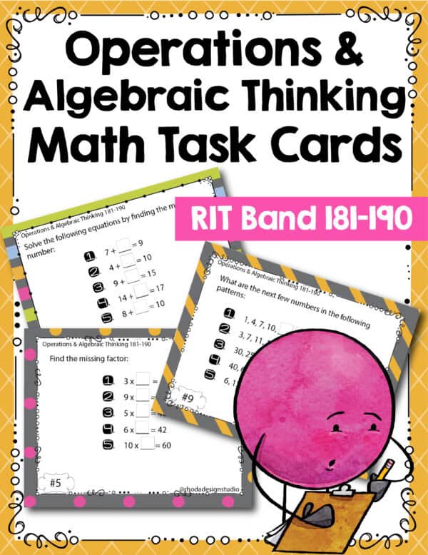 Operations and algebraic thinking task cards cover for K-5 students at RIT 181-190