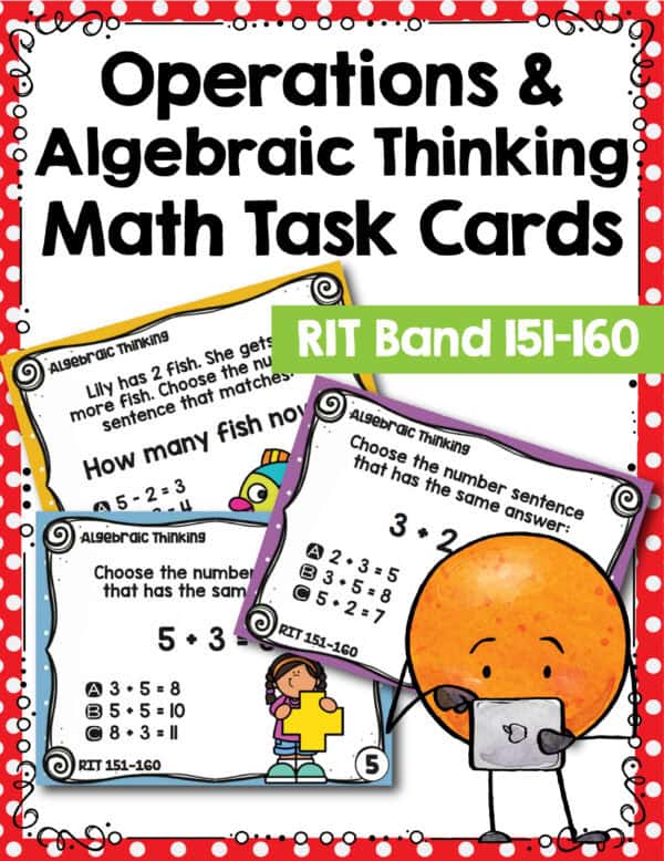 Operations and algebraic thinking task cards cover for K-5 students at RIT 151-160
