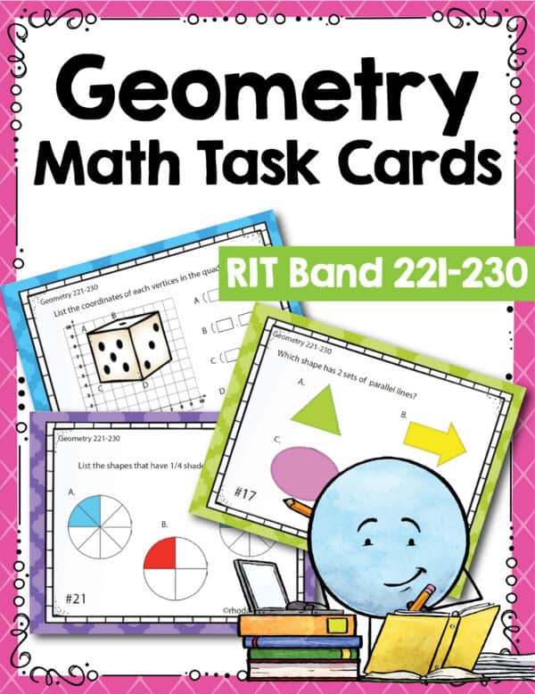 Geometry math task cards cover for K-5 students at RIT 221-230