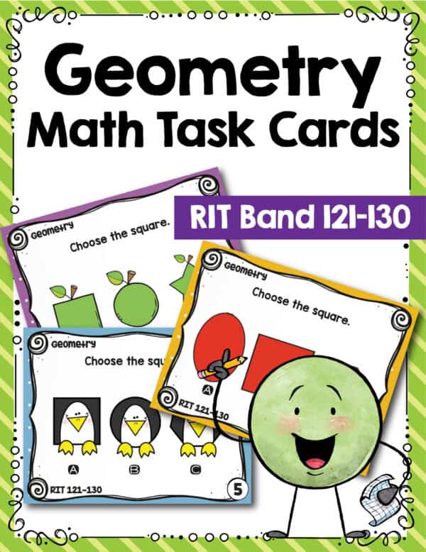 Geometry math task cards cover for K-5 students at RIT 121-130