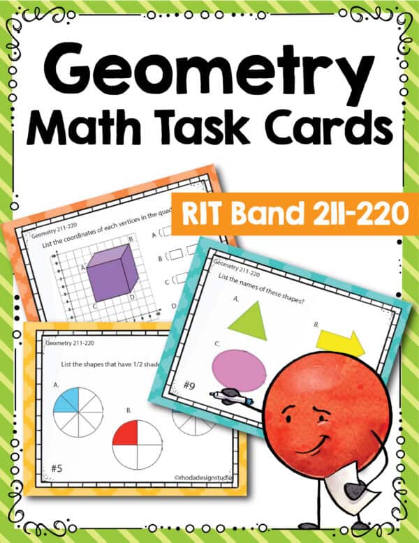 Geometry math task cards cover for K-5 students at RIT 211-220