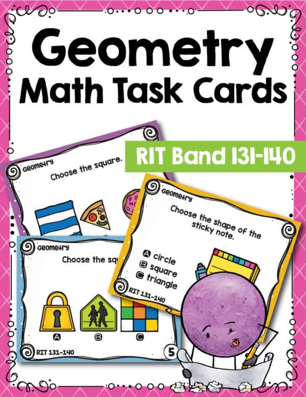 Geometry math task cards cover for K-5 students at RIT 131-140