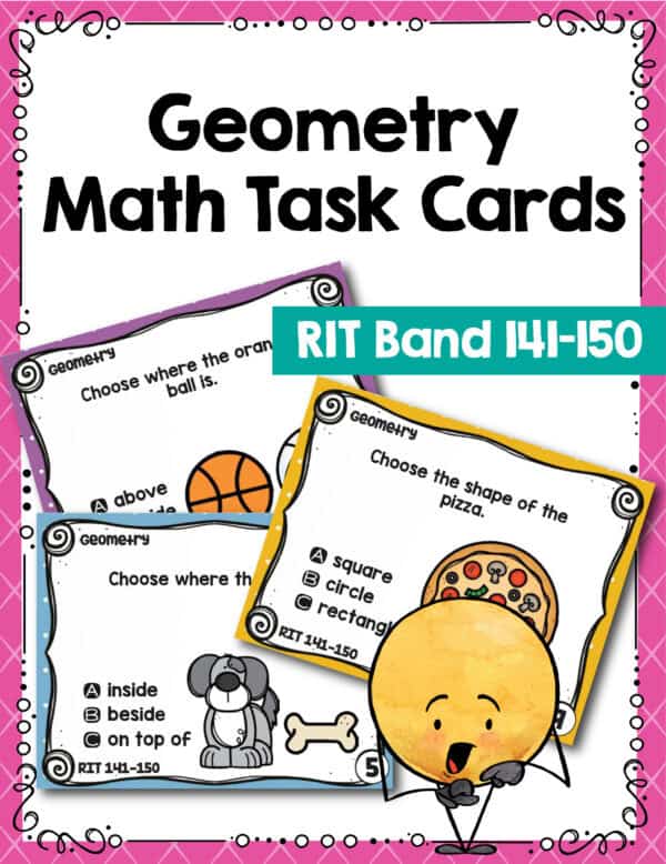 Geometry math task cards cover for K-5 students at RIT 141-150