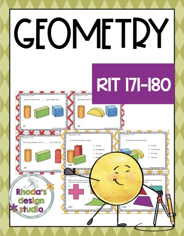 Geometry math task cards cover for K-5 students at RIT 171-180