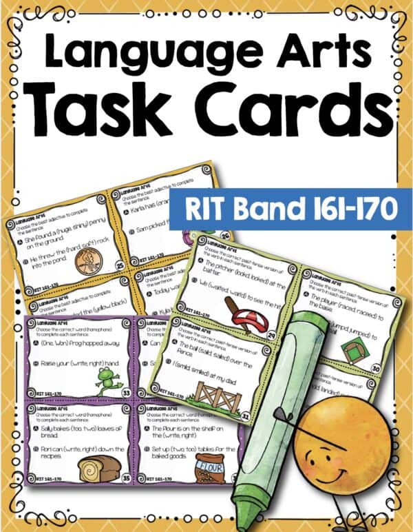 Language and grammar task cards cover for K-5 students at RIT 161-170