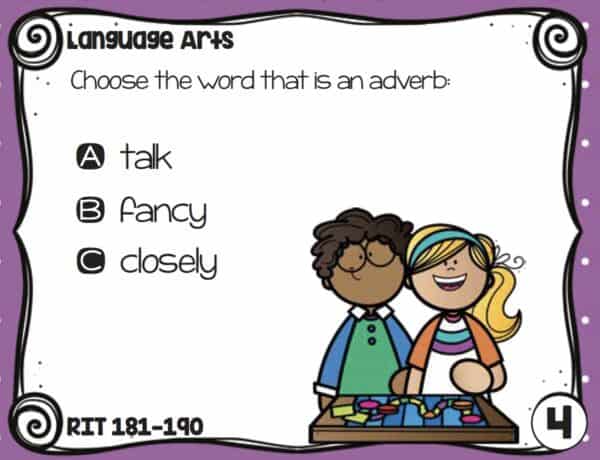 Sample language and grammar task card for K-5 students at RIT 181-190