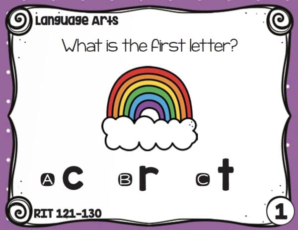 Sample language and grammar task card for K-5 students at RIT 121-130