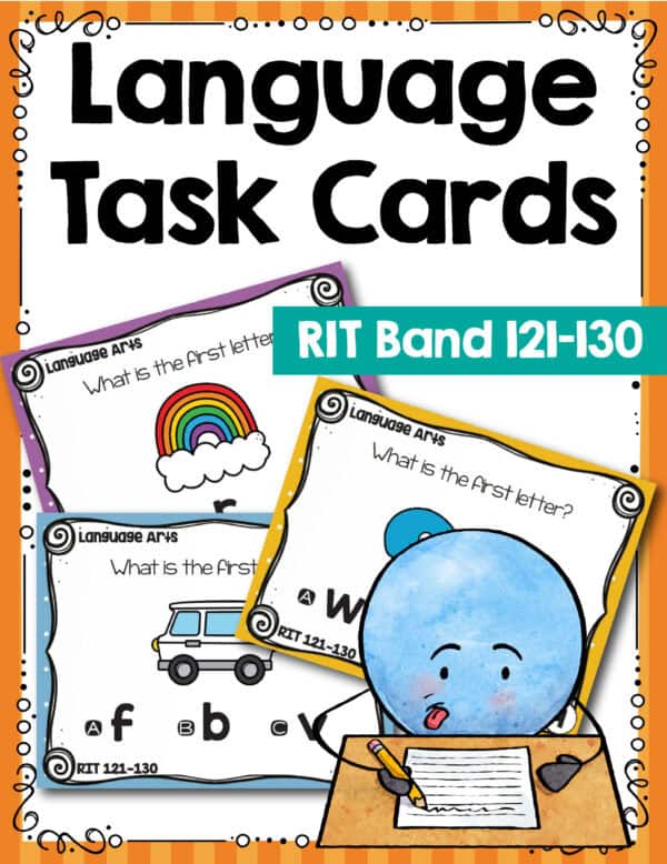 Language and grammar task cards cover for K-5 students at RIT 121-130