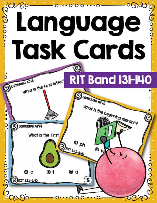 Language and grammar task cards cover for K-5 students at RIT 131-140