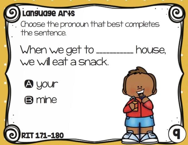 Sample language and grammar task card for K-5 students at RIT 171-180