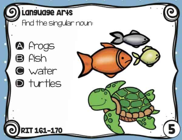 Sample language and grammar task card for K-5 students at RIT 161-170