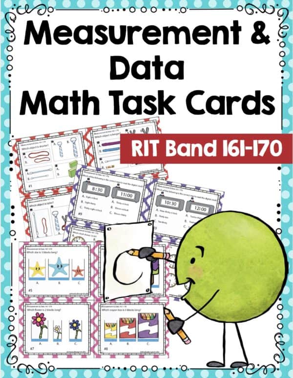 Measurement and data math task cards cover for K-5 students at RIT 161-170