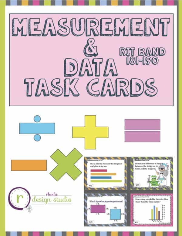Measurement and data math task cards cover for K-5 students at RIT 181-190