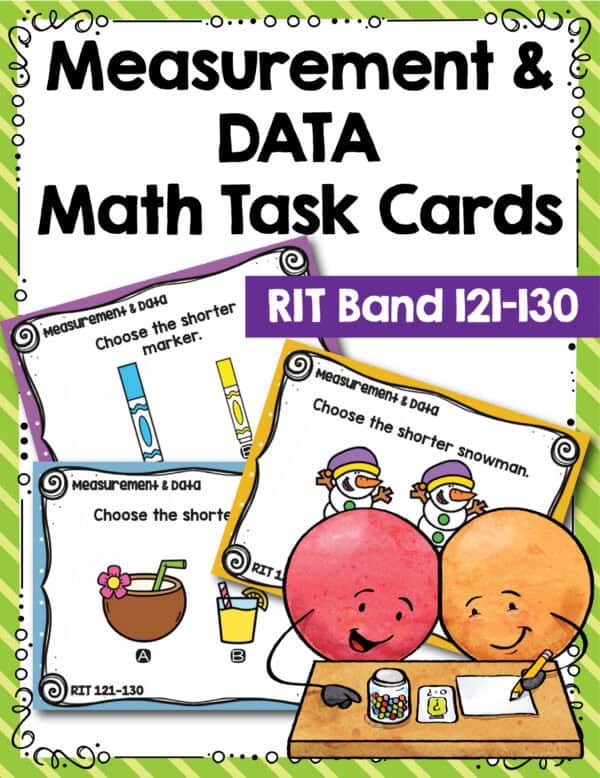 Measurement and data math task cards cover for K-5 students at RIT 121-130