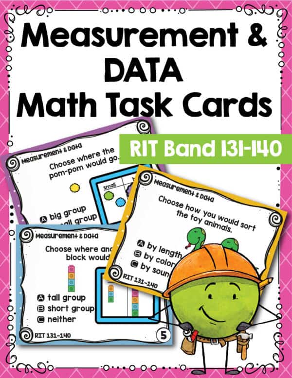 Measurement and data math task cards cover for K-5 students at RIT 131-140
