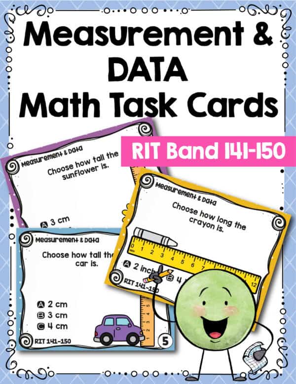 Measurement and data math task cards cover for K-5 students at RIT 141-150