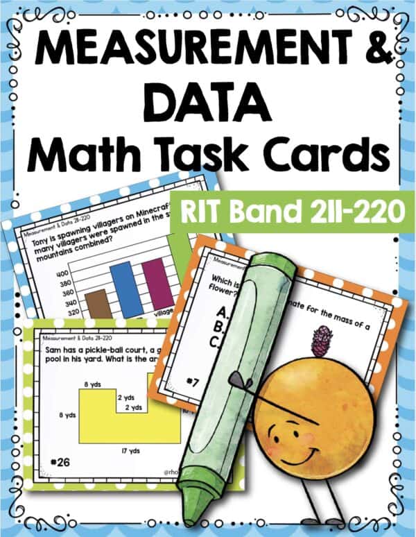 Measurement and data math task cards cover for K-5 students at RIT 211-220