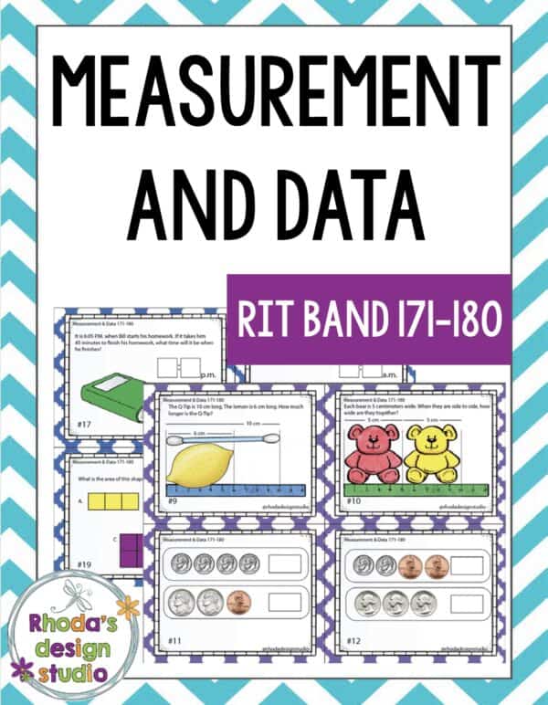 Measurement and data math task cards cover for K-5 students at RIT 171-180