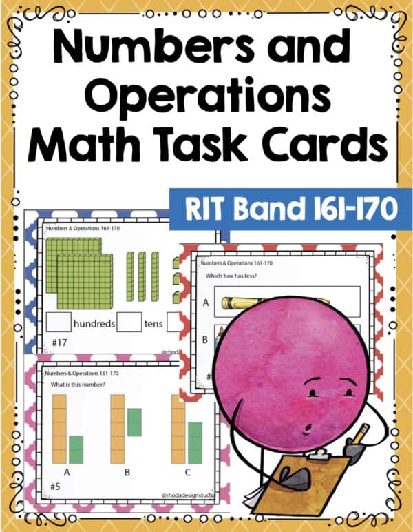 Numbers and operations math task cards cover for K-5 students at RIT 161-170