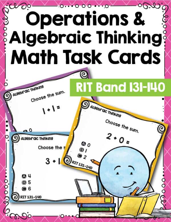 Operations and algebraic thinking task cards cover for K-5 students at RIT 131-140