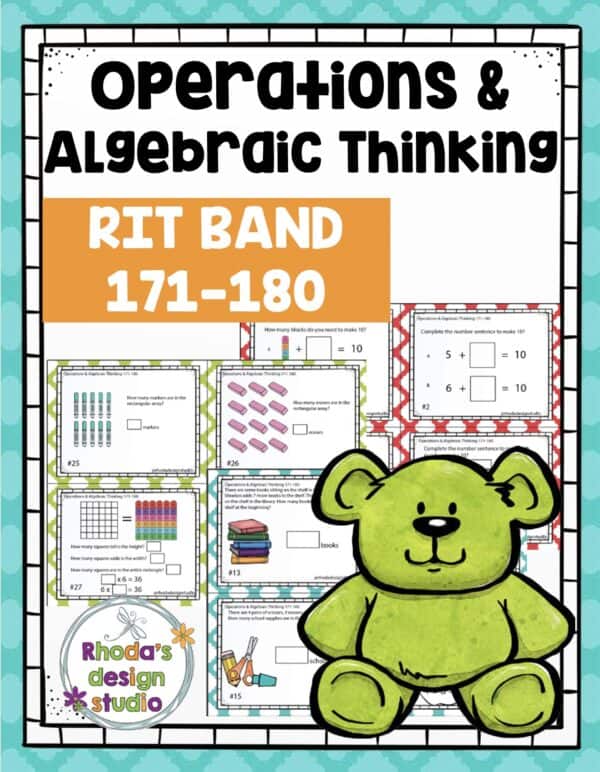 Operations and algebraic thinking task cards cover for K-5 students at RIT 171-180
