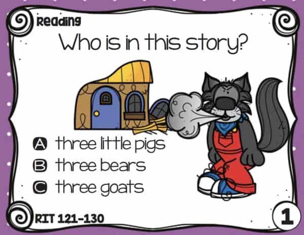 Sample reading task card for K-5 students at RIT 121-130