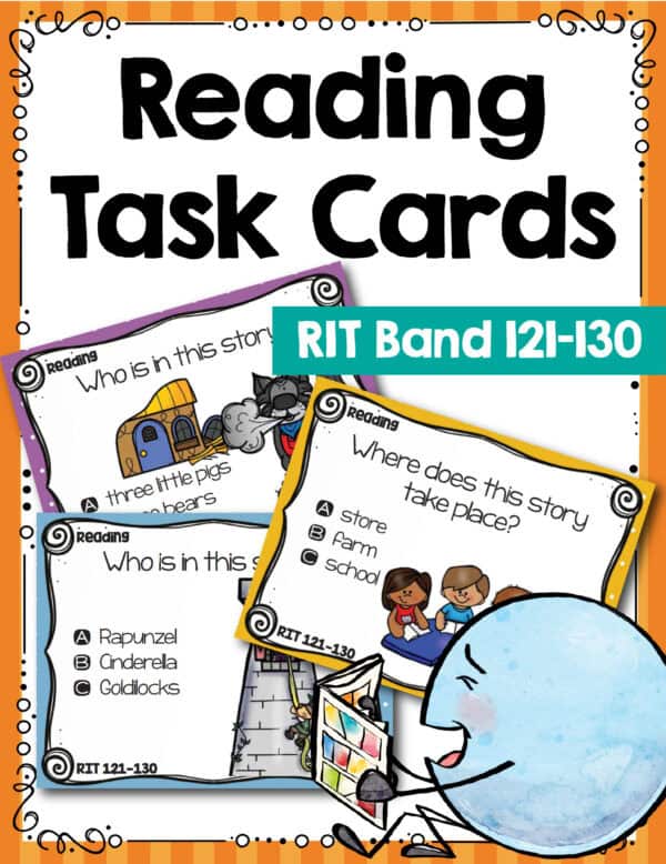 Reading task cards cover for K-5 students at RIT 121-130