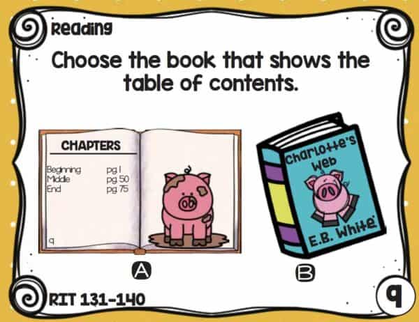 Sample reading task card for K-5 students at RIT 131-140