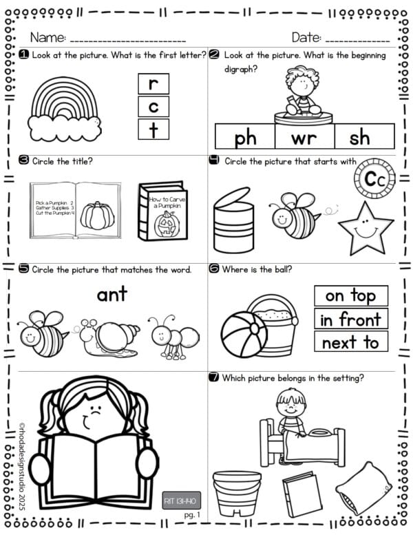 Reading worksheet for K-5 students at RIT 131-140 with letter sounds and sight words
