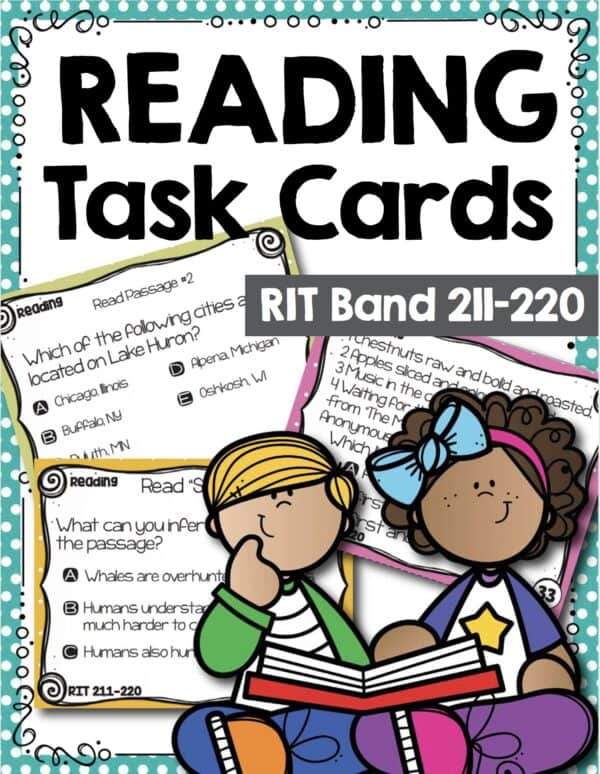 Reading task cards cover for K-5 students at RIT 211-220