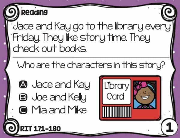 Sample reading task card for K-5 students at RIT 171-180