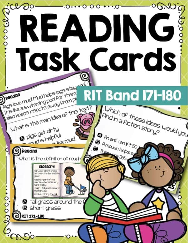 Reading task cards cover for K-5 students at RIT 171-180