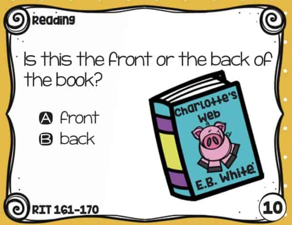 Sample reading task card for K-5 students at RIT 161-170