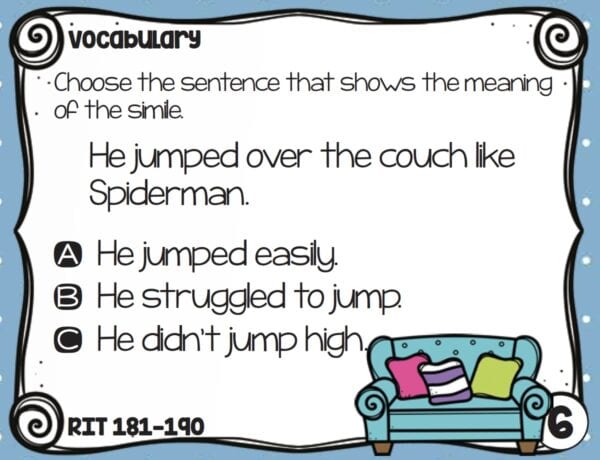 Sample vocabulary task card for K-5 students at RIT 181-190