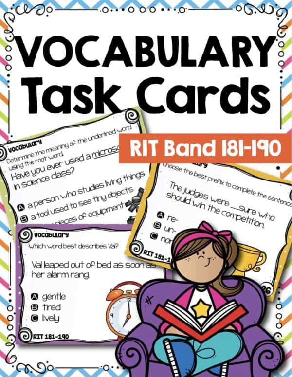 Vocabulary task cards cover for K-5 students at RIT 181-190