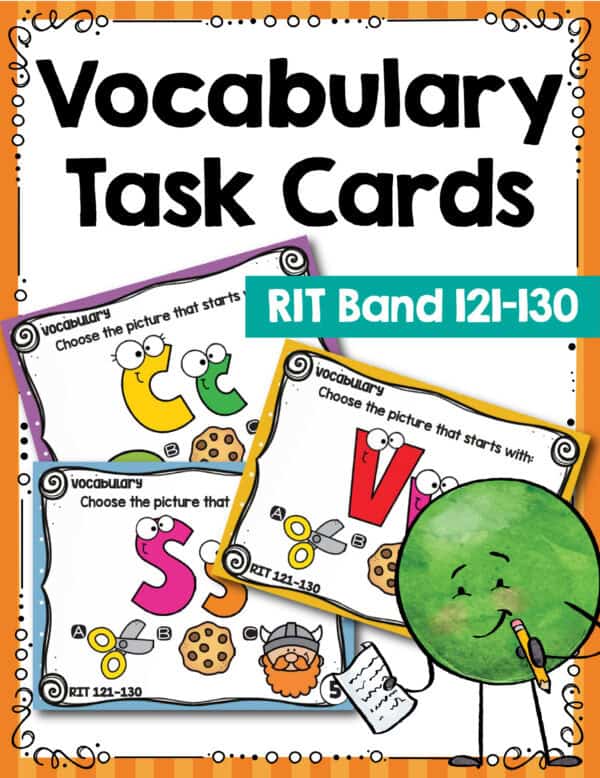 Vocabulary task cards cover for K-5 students at RIT 121-130