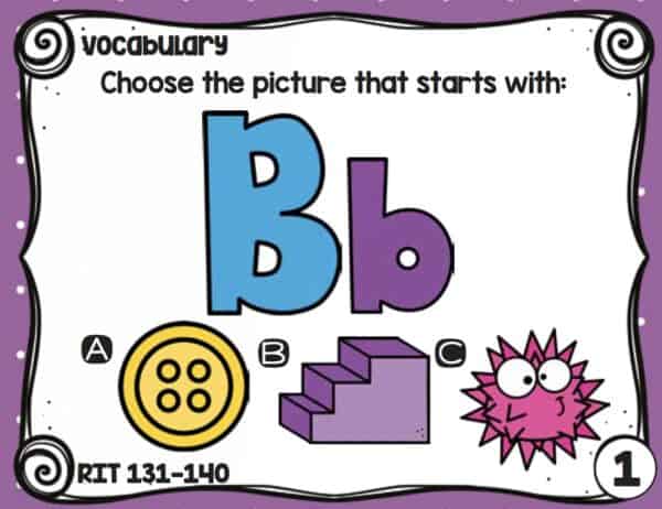 Sample vocabulary task card for K-5 students at RIT 131-140