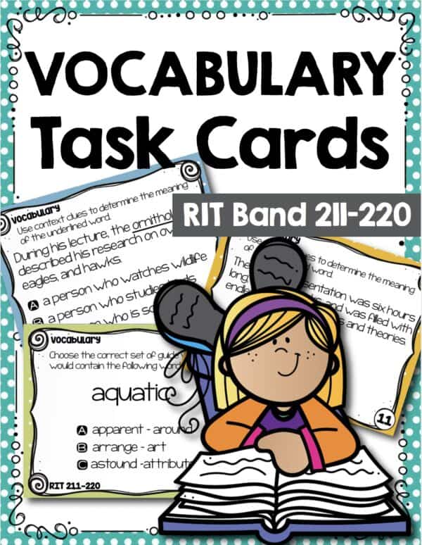 Vocabulary task cards cover for K-5 students at RIT 211-220